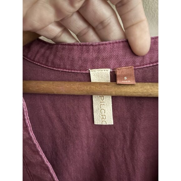 Anthropologie Pilcro Dress Sz S Plum Ruffle V-Neck Flounced Raspberry Tunic - Picture 5 of 14